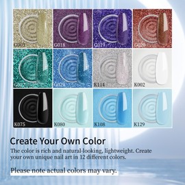 EODCI Nagel Dip Pulver Set, 12 Farben Valentinsnagelkunst Starter Maniküre Salon DIY zu Hause Goldglitzer Lila Blauglitzer Silber Blau Keine erforderliche Nagellampe ausgehärtet