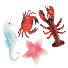 Sea Life Creatures Luau Party Plastic Decor (Pack of 4) Lobster, Seahorse, Crab & Starfish