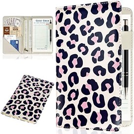 Server Books for Waitress  Waitress/Waiter Book Organizer with Zipper Pouch Guest Check Holder Money Pocket Restaurant Waitstaff Leopard Pattern - Color: Black