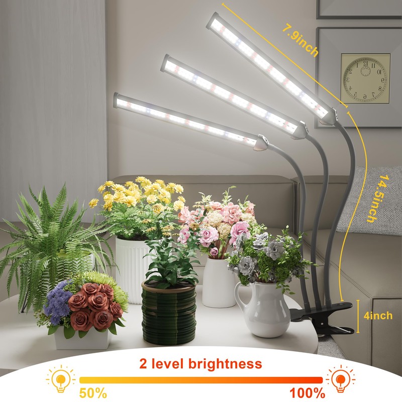 GooingTop Grow Light LED Gooseneck Lamp,Triple-Head Full Spectrum 222 LED