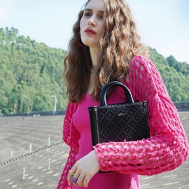 BOYATU Genuine Leather Tote Bag for Women: Designer Small Top Handles Purse - Everyday Women's Crossbody Handbags - Trendy Casual Satchel Purses (Black)