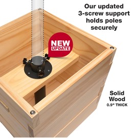 Extra Large Decorative Wooden Planter with Universal Pole Support for String Light Poles, Umbrellas, Bird Feeders. Solid Wood Outdoor Garden Patio Box for Plants or Flowers, 17"x17"x18", Natural