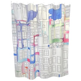 TOKYO ART Artistic Cityscape Shower Curtain – Modern Urban Sketch Design with Colorful Watercolor Accents, Waterproof & Durable, 71x71 Inches (Modern Cityscape)