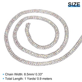 sourcing map 1 Yard 3 Rows Rhinestone Chain, 8.5mm Bling Crystal Close Claw Chain Trim for DIY Jewelry, Clothing, Bags, Shoe Decoration (Silver, AB, White)