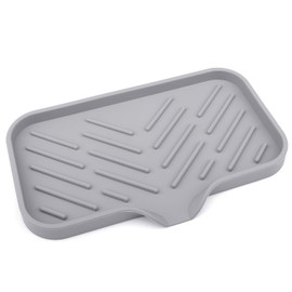 Anwenk - Bandeja de silicona para fregadero de cocina, bandeja de jabón, soporte de esponja con labio de drenaje integrado, bandeja organizadora de co