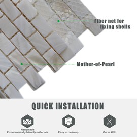MOP Mother of Pearl Shell Mini Brick Mosaic Tile for Kitchen Backsplashes and Bathroom Tile, White (10 Pack)
