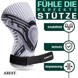 AREST Knee Support with Compression Band for Men and Women - Compression Knee Support with Side Stabilisers for Meniscus and Osteoarthritis - Bandage Knee Sport (M)