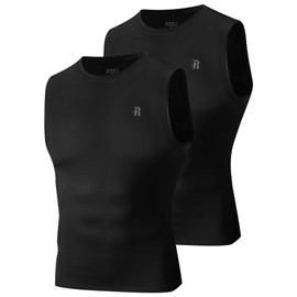 Runhit 2 Pack Mens Compression Shirt Sleeveless Workout Tank Top Breathable Sports Base Layer Undershirt Running Black M
