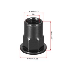 sourcing map M8 Rivet Nuts, Thread Half Hexagonal Carbon Steel Zinc-Plated Flat Head Threaded Insert Nut Black 20Pcs