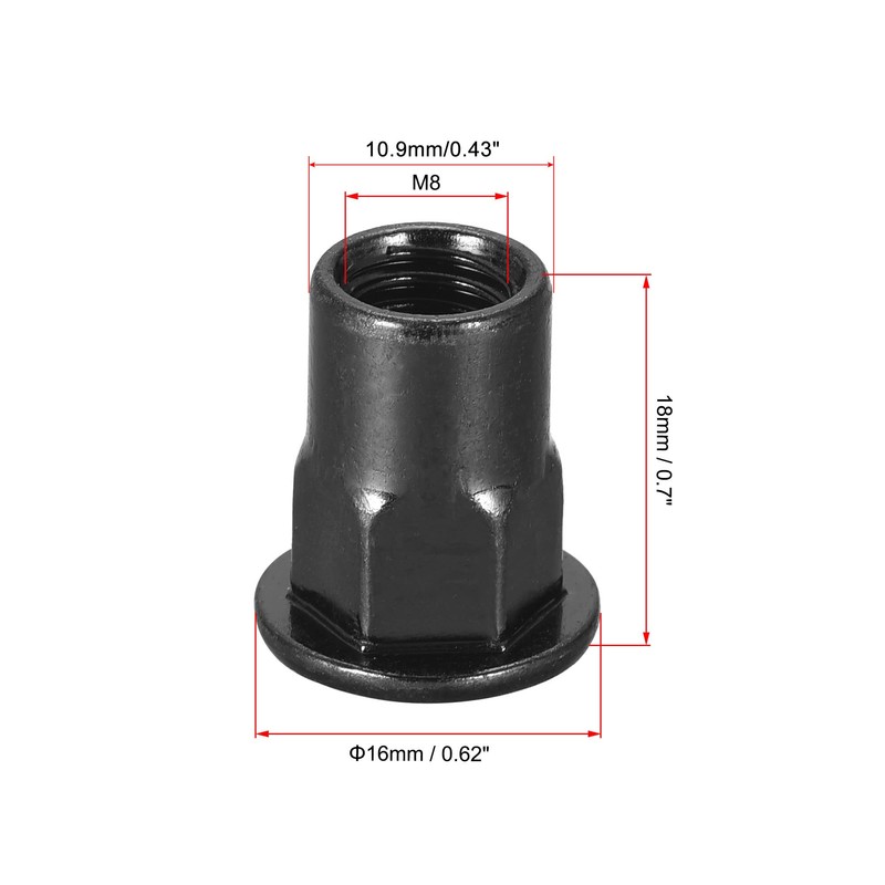 sourcing map M8 Rivet Nuts, Thread Half Hexagonal Carbon Steel