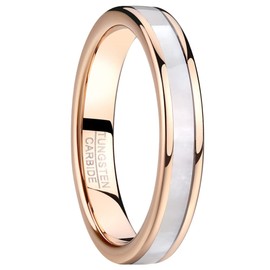 Vakki Tungsten Ring Rose Gold 4 mm Women's Tungsten Carbide Ring with White Mother of Pearl / Marble Suitable for Marriage Engagement Size J to Z (15.6-19.7), Tungsten Carbide