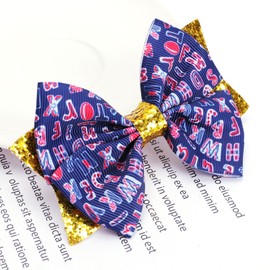 HIFANMM 2Pcs School Bow Hair Clips for Girls Letter Hair Accessories Shiny Gold Glitter Bow Hairpins Litter Girls Alligator Hair Barrettes for Back to School Students Toddlers Kids Outfit