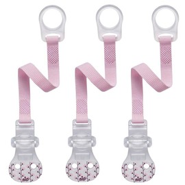 nip Schnullerband mit Ring 3-er Set Rosa Komfort-Verschluss für alle Schnuller mit und ohne Ring Befestigungsring aus flexiblem Silikon made in Germany