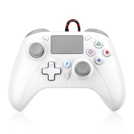 TURPOW Wired Controller für PS-5/PS-4/PC/PRO/SLIM, Gamepad-Fernbedienung mit Dual-Motor-Vibration/6-Achsen-Sensor/Turbo/3,5-mm-Audiobuchse/Touchpad (Weiß)