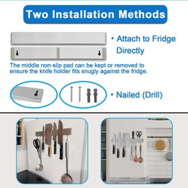 HomeSimplex 16 Inch Magnetic Knife Holder for Refrigerator - Knife Magnetic Strip for Fridge with Magnetic Hooks - Double Sided Magnetic Knife Bar - Stainless Steel Kitchen Magnetic Knife Hanger Rack