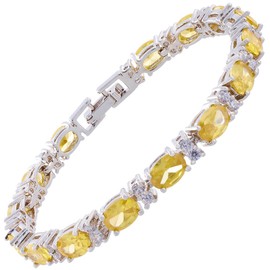 RIZILIA Eternity Tennis Bracelet [18cm/7inch] with Oval Cut Gemstones CZ [Yellow Citrine] in 18K White Gold Plated, Simple Modern Elegance