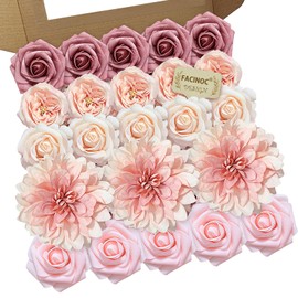 FACINOC Pink Roses Artificial Flowers Fake Flower Bulk for DIY Wedding Bouquet Bridal Baby Shower Centerpiece Table Decorations Silk Faux Floral Arrangements for Party Home Decor Indoor Dusty Blush