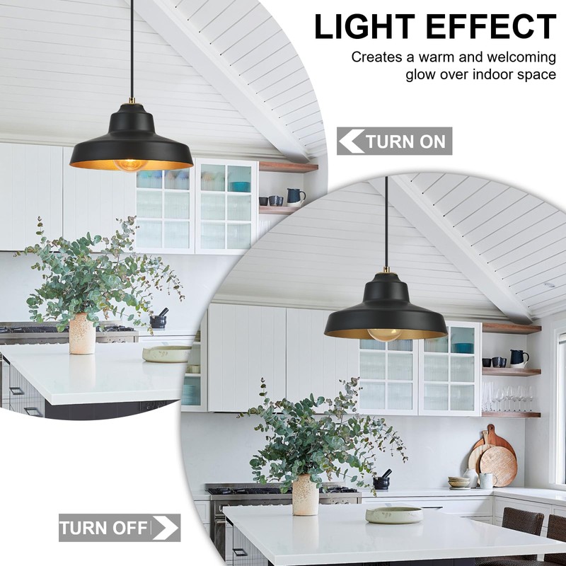 ALAISLYC 12 Inch Black Pendant Light Fixture,Farmhouse Hanging Lamp Adjustable