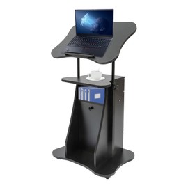 DDBESSIC Stand Up Podium, Height Adjustable Portable Mobile Laptop Podium, Sit-to-Stand Desk Rolling Lectern Laptop Workstation with Swivel Top Movable Wheels Stand Up Desk