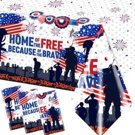 GREHUMOR Memorial Day Decorations Tablecloth 3Pcs- Patriotic Soldier Table Cover,4th of July Home of The Free Because of The Brave,Independence Day Veterans Day Plastic Disposable Tablecloth