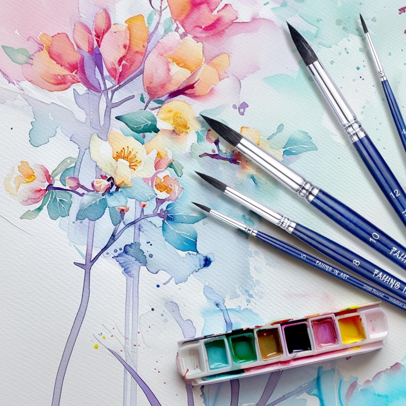 Falling in Art Professional Paint Brush Set, 8Pcs Round Pointed