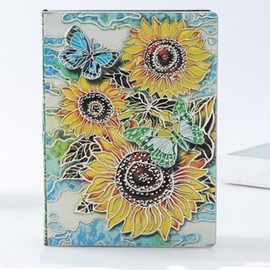 Felice Ann A5 Retro Sunflower Embossed Faux Leather Cover Notebook Journal Writing Notepad Diary Book 100 Sheets multicolored