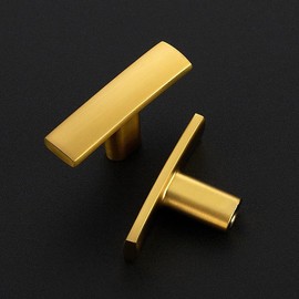1 Pack Gold Cabinet Knobs - Curved Cabinet Pulls Brushed Brass Knobs for Kitchen Cabinet Drawer Solid Dresser Knobs for Cabinet Hardware 1-3/4in Length Single Hole