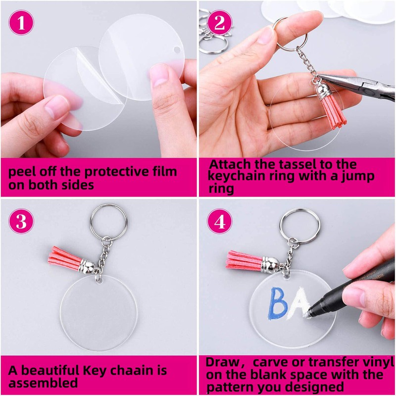200pcs Acrylic Key Ring Kit 30 Acrylic Blank 30 Key