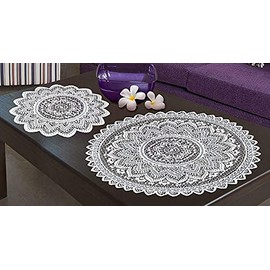 PAIR of Doilie Doily Table Place Mat Lace - White or Brown or Antique Gold - Round - Medium or Large - (WHITE LARGE 23" (60cm))