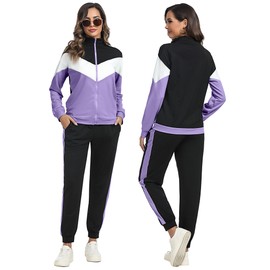 Women 2 Pieces Sweatsuits Zip Up Track Suit Matching Set 2024 Fashion Jogger Sets Purple L