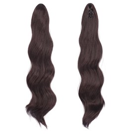 FESHFEN Ponytail Extensions Clip, 50 cm Hair Extensions Braid Long Ponytail Hairpiece Clip Wavy Extensions Braid Red Black Ponytail Hair Extension for Women