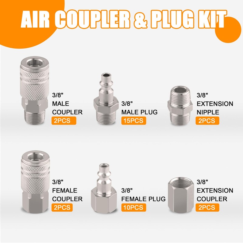 Ailbiuko Air Coupler and Plug Kit,34 PCS 1/4" Inch Body