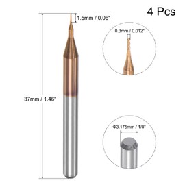 sourcing map 4 Piece End Mill CNC Cutter Titanium Coated Tungsten Carbide Engraving Cutter Set for PCB Plastic Wood 0.3 mm x 1.5 mm
