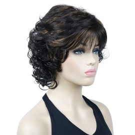 Lydell Short Wavy Curly Fluffy Synthetic Wigs with Bangs for Women Golden Brown