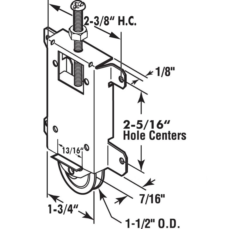 Sliding Mirror Door Rollers Assembly Fit Contractors Part #W8020, 1-1/2"