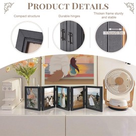 5 Hinged Picture Frame, 5" x 7" Folding Photo Frame with High Definition Acrylic, Wood Made Family Picture Collage Desk Decor, Foldable Vertical Picture Frame, black