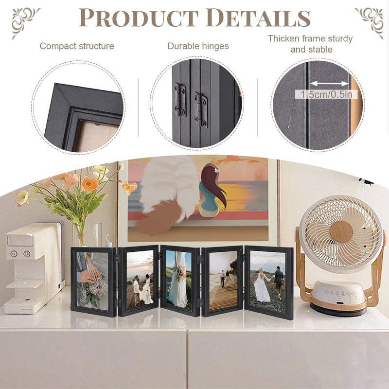 5 Hinged Picture Frame, 5" x 7" Folding Photo Frame