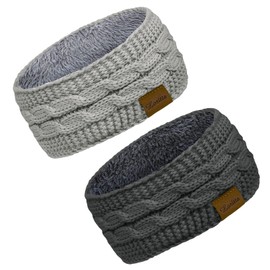 Loritta 2 Pack Headbands for Women Winter Warm Cable Knit Ear Warmer Thick Head Wrap Fuzzy Fleece Lined Gifts,Dark Gray+Light Gray