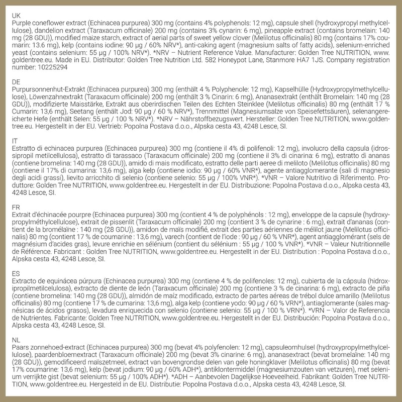 Golden Tree Lymph Relief – Lymphatic Support Capsules with Echinacea,
