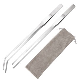 cobee Aquarium Tweezers Set with Flannel Bag 2pcs Stainless Steel Straight and Curved Tweezers Aquarium Terrarium Aquascape for Fish Tank Plant Aquascape Tools Feeding Tongs Fresh and Sea Water(27cm)
