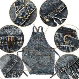 Jeanerlor Denim Work Shop Cross Back Aprons with Pockets for Cobbler Cooking Kitchen Men's Apron (Black) Cross Straps & Adjustable L to XXXL