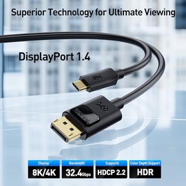 Cable Matters - cable 60 Hz USB-C para DisplayPort 4K (compatible con puerto Thunderbolt 3), Negro), 201036-BLK-1.8m