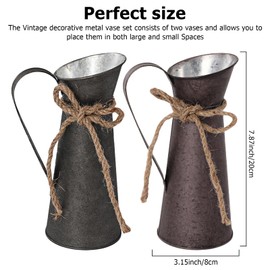 WANDGU Set of 2 Vintage Decorative Metal Flower Vase Set: French Country House Style Primitive Jug, Shabby Chic Vintage Vase, Unique Flower Vases for Living Room, Wedding Decoration, Party, Home