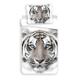 Tiger Blanc Bed Linen 100% Cotton 140 x 200 cm 70 x 90 cm (White)
