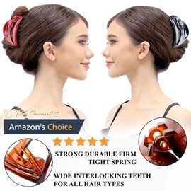 RC ROCHE ORNAMENT 6 Pcs Womens Hair Clips Claws Jaw French Barrette Clutcher Interlocking Teeth Strong Hold No Slip Grip Clasp Clamp Minimal Beauty Fashion Accessory, Large Chestnut Brown