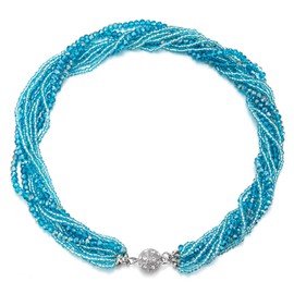 Teal Blue Statement Necklace Multi-layer Beads Crystal Braided Chain Choker Collar Magnetic Clasp(CA)