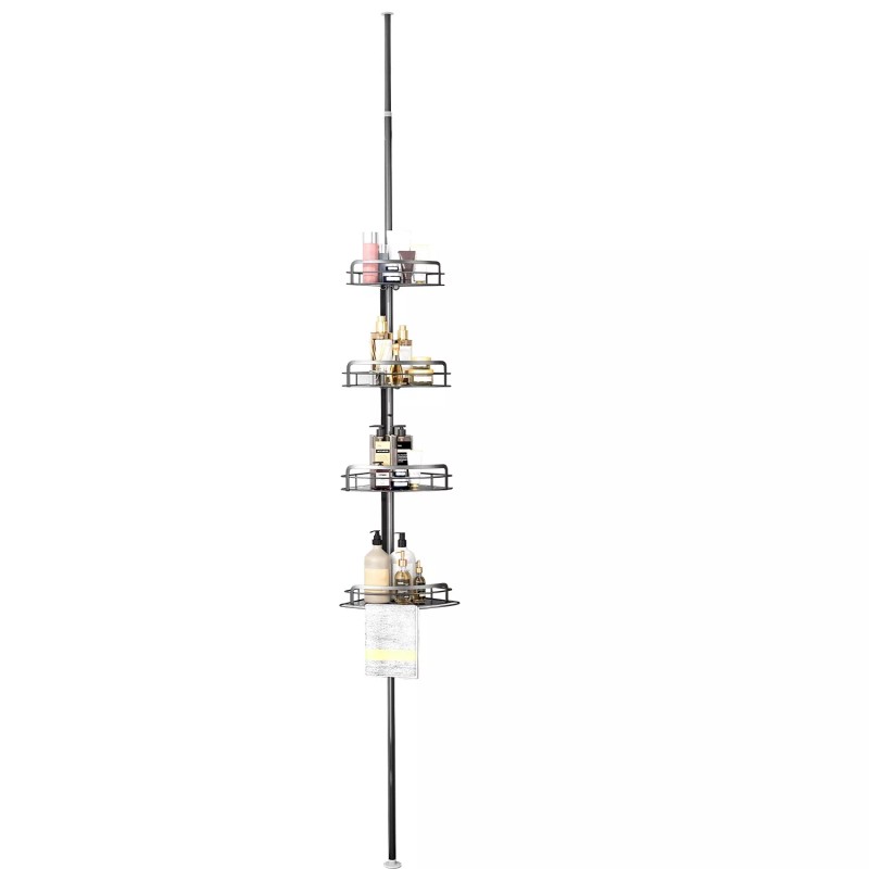 NewHome 4 Tier Steel Tension Pole Shower Caddy Organizer w/