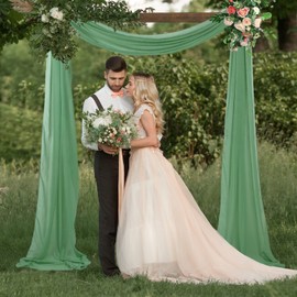 FUHSY Sage Green Drapes Wedding Arch Draping 20 FT 1 Panel Chiffon Backdrop Curtain Drapes Wedding Fabric Drapes for Ceiling Decorations Romantic Sheer Drapery Fabric for Ceremony Reception Events