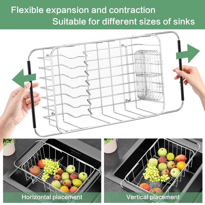 SwetLao Dish Drainer Rack in Sink Adjustable, Expandable 304 Stainless