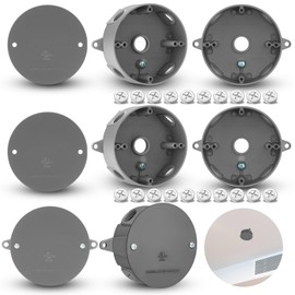 Juexica 4 Set 4'' Round Electrical Box with 4.3'' Blank Flat Plate Cover Weatherproof Hole Outdoor Outlet Junction Box for Ceiling Mount Lighting Systems Exterior (Classic,Gray)
